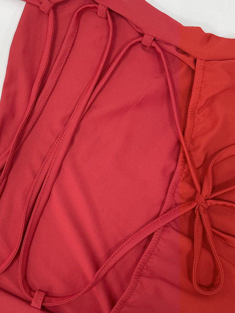 Rot 1930er Solide Urlaub Rüschen Rückenfrei Camisole Kleid