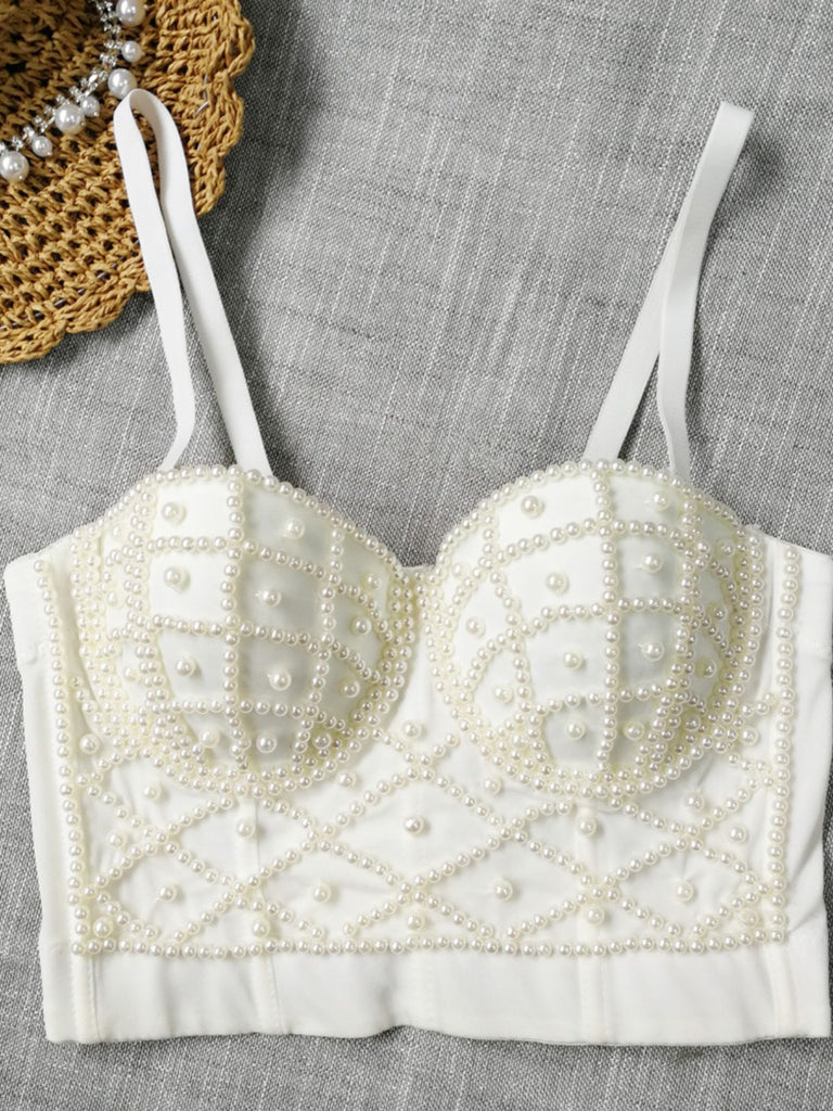 1980er Perle Solide Fischgräte Camisole Korsett