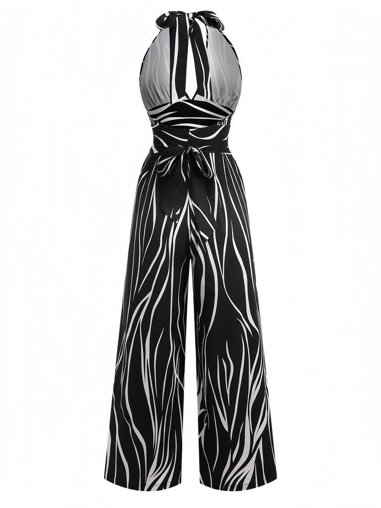 Schwarz & Weiß 1930er Unregelmäßiger Druck Halter Jumpsuit