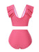 Rosa 1940er Solide Rüschen Bogen Gerüschtes Bikini Set