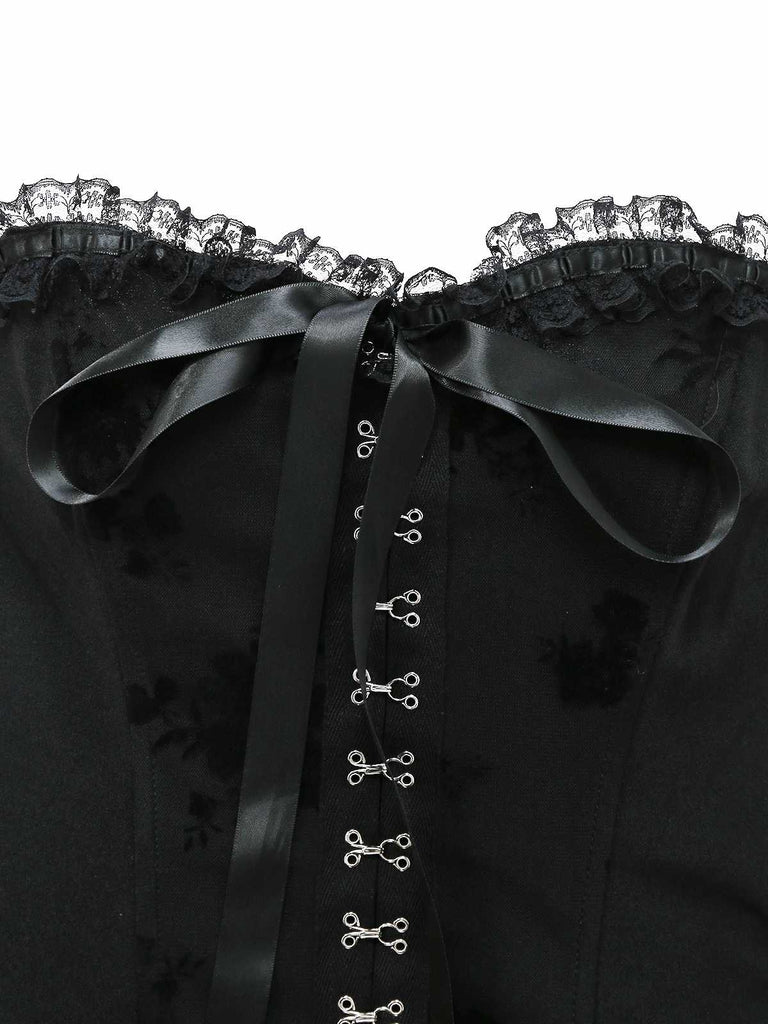 1970er Gothic Trägerlos Dunkle Braut Netz Korsett Kleid