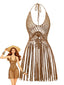 1960er Häkeln Fransen Cutout Halter Bikini Cover-Up