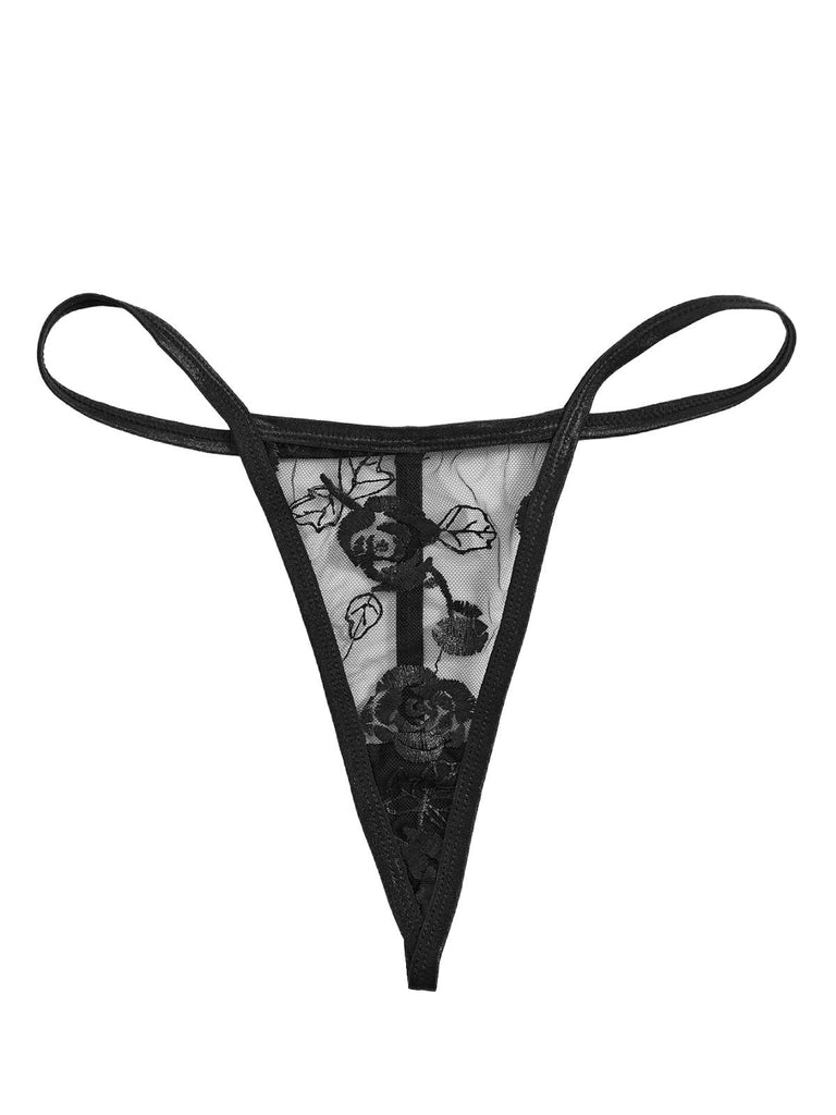 Schwarz 1970er Rose Durchsichtig Spitze Spaghettiträger Babydoll Nachthemd