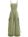 1970er Solide Spaghetti Träger Cargo Stil Weitbeinig Jumpsuit