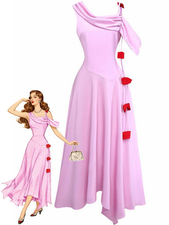 1980er Asymmetrisch Eine Schulter Drapiert Midi Kleid