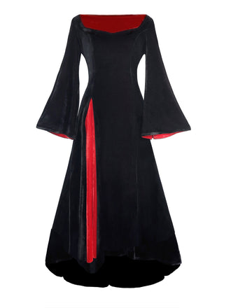 1930er Samt Glockenärmel Mittwoch Addams Stil Kleid