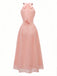 Pfirsich 1940er Halter Cutout Knopfleiste Maxi Kleid