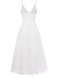 Weiß 1970er V-Ausschnitt Boho Spitze Maxi Kleid
