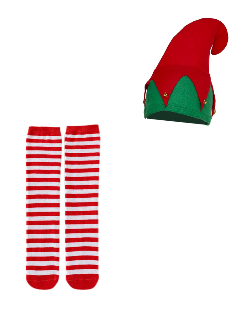 Grün 1960er Weihnachten Elf Cosplay Kostüm Kleid Set