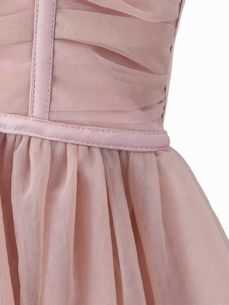 1970er Spaghetti Träger Bogen Tulle Kleid