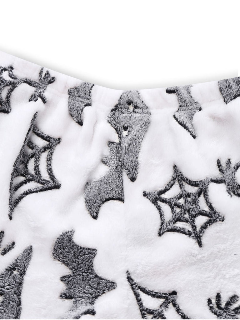 2PCS Weiß 1970er Glühend Halloween Spinne Flanell Pyjama