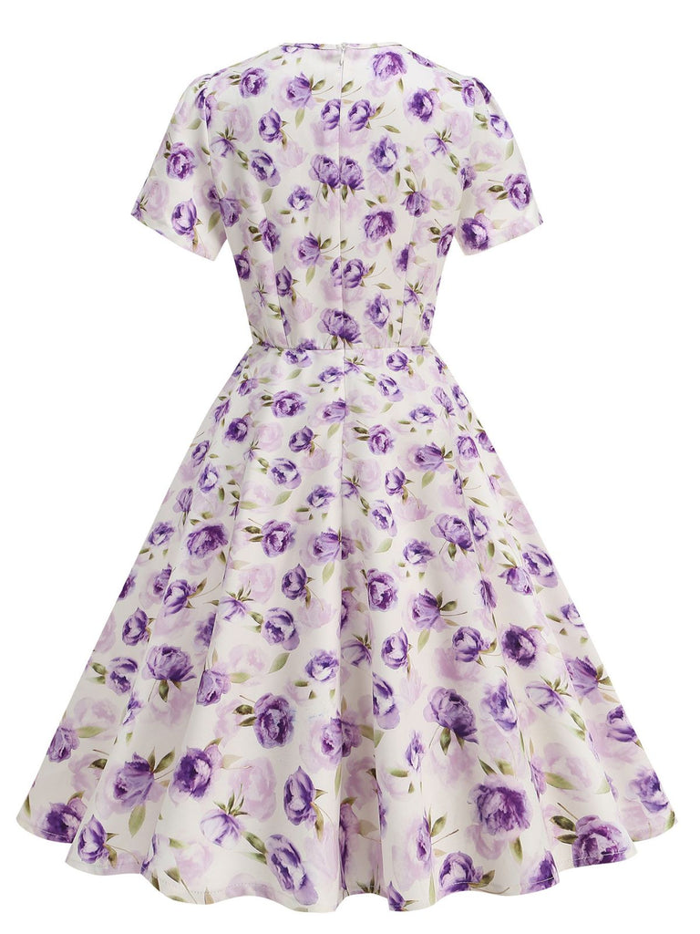 1950er Vintage Blumen Swing Kleid