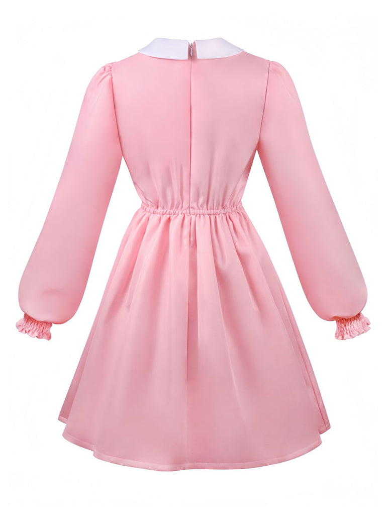 Rosa 1980er Gesmokt Stranger Things Kostüm Eleven Kleid