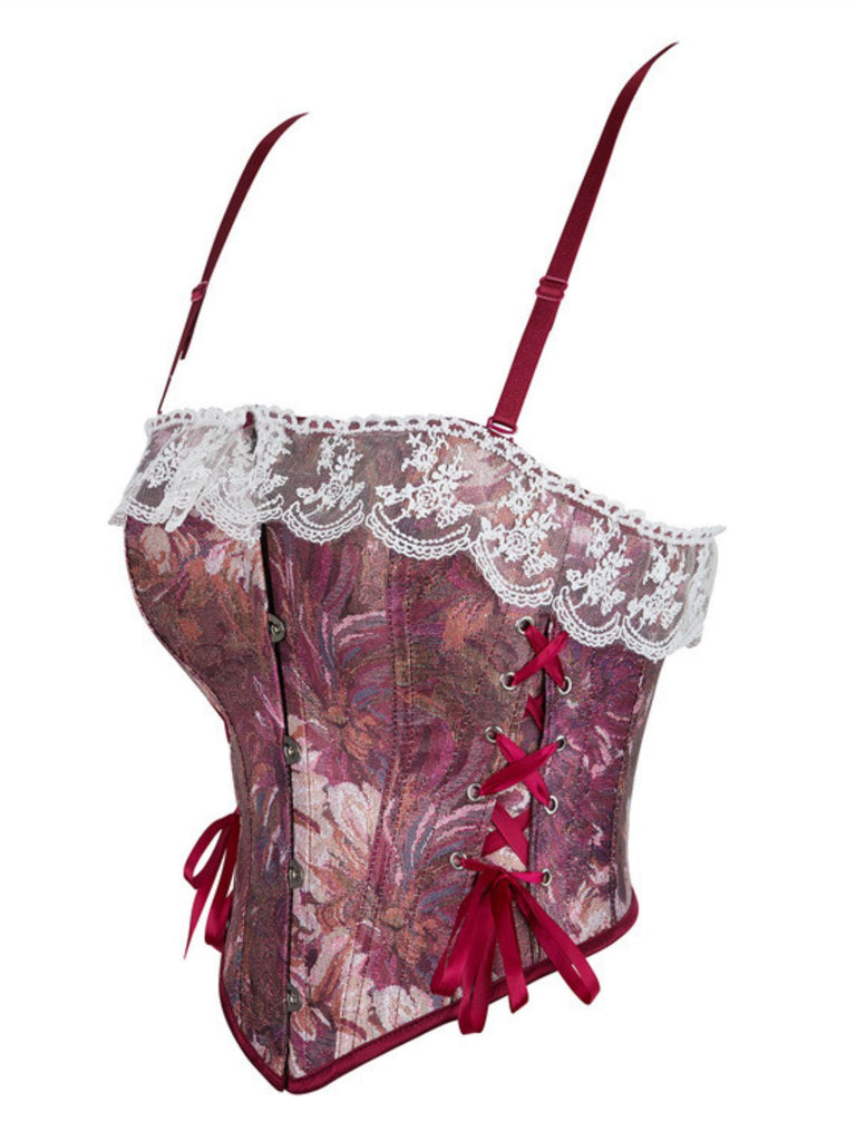 1960er Blumen Spitze Spaghetti Träger Korsett Top