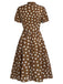 [Vorverkauf] Braun 1940er Revers Knöpfen Polka Dots Kleid