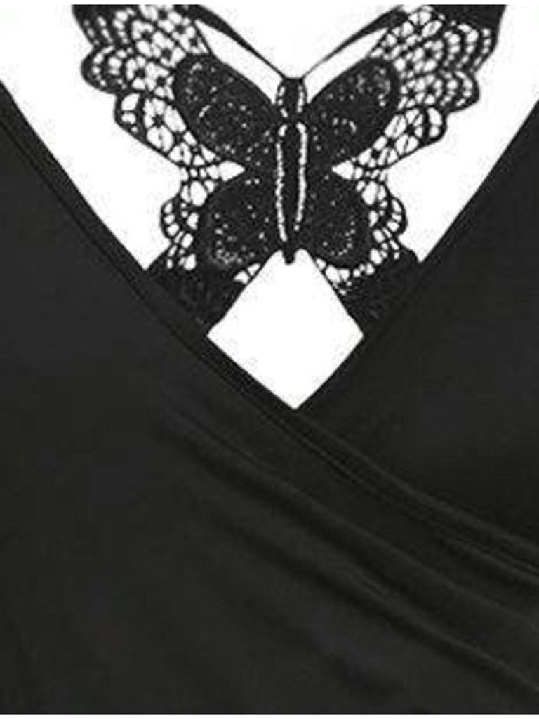 1950er Spitze Schmetterling Blumen Farbblock Kleid