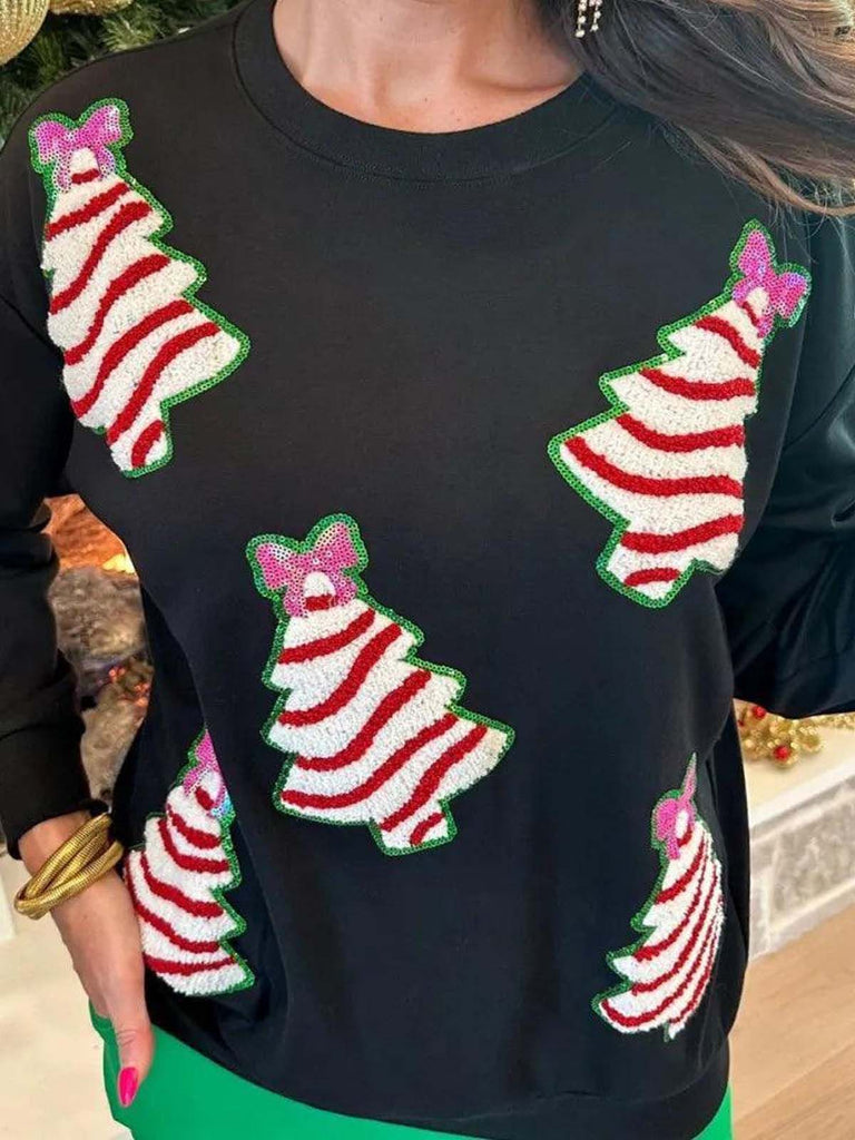 1970er Weihnachtsbaum Pailletten Sweatshirt