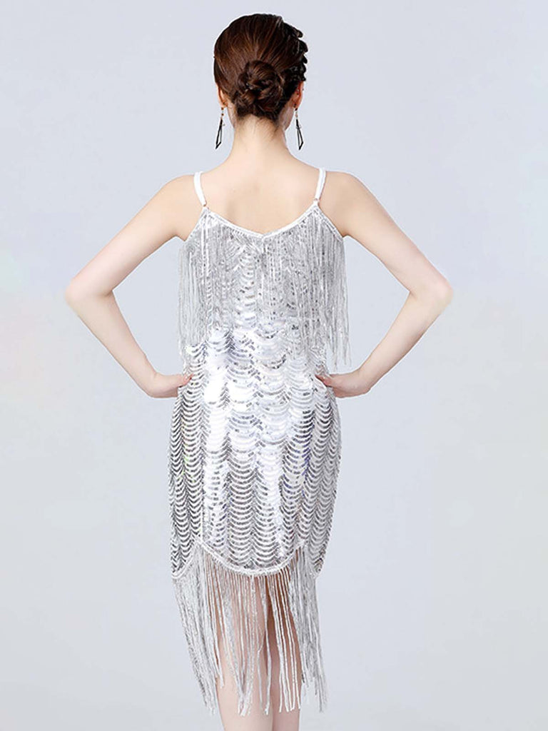 1920er V-Ausschnitt Quaste Solide Abend Tunic Kleid