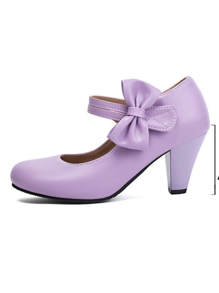 Vintage Bogen Träger Solide Leder Hoher Absatz