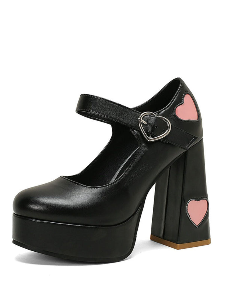 Vintage Herz Cut-Outs & Schnalle Mary Jane Absatz Schuhe