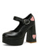 Vintage Herz Cut-Outs & Schnalle Mary Jane Absatz Schuhe