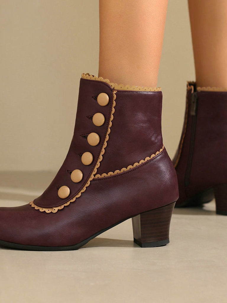 Vintage Kunstfellfutter Chunky Ferse Kurze Stiefel