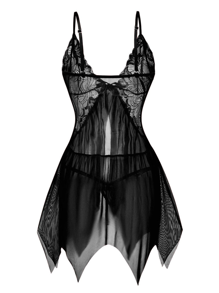 1980er Spitze Satin Band Babydoll Dessous Set