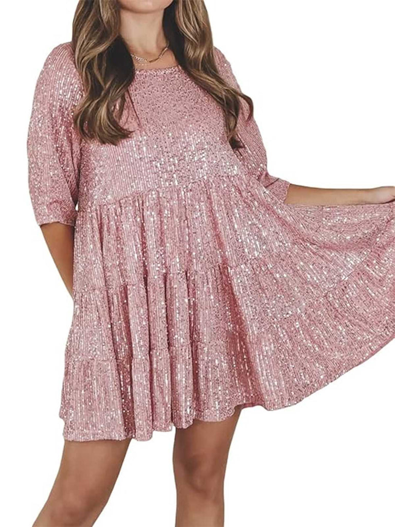 1960er Pailletten Gestuft Babydoll Kleid