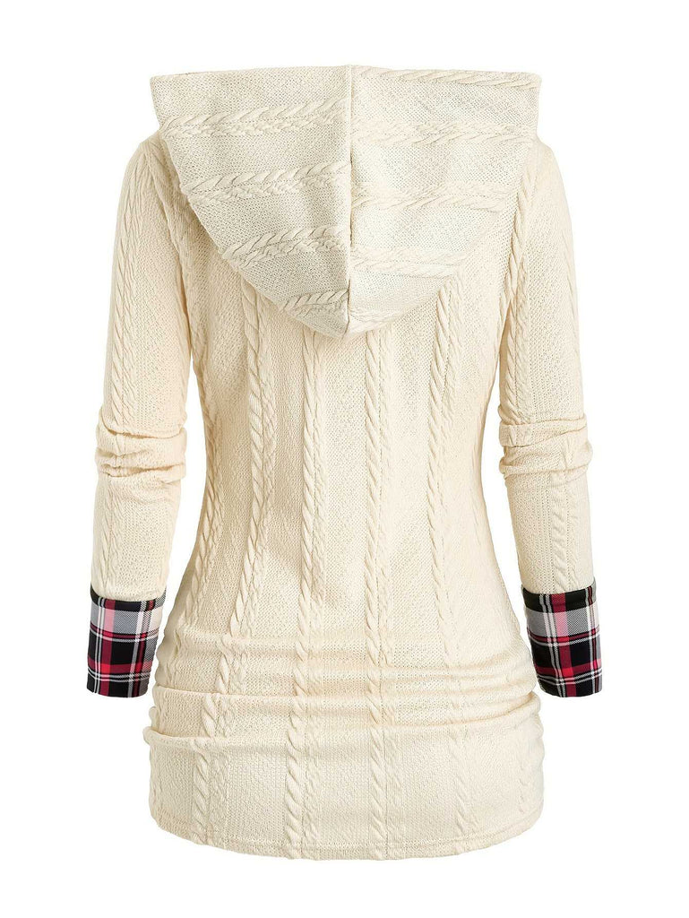 1940er Stricken Plaid Tasten Hooded Pullover