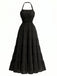 70er Chiffon-Maxikleid mit Neckholder und offenem Rücken