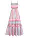 Rosa 1940er Regenbogen Streifen Spaghetti Träger Kleid