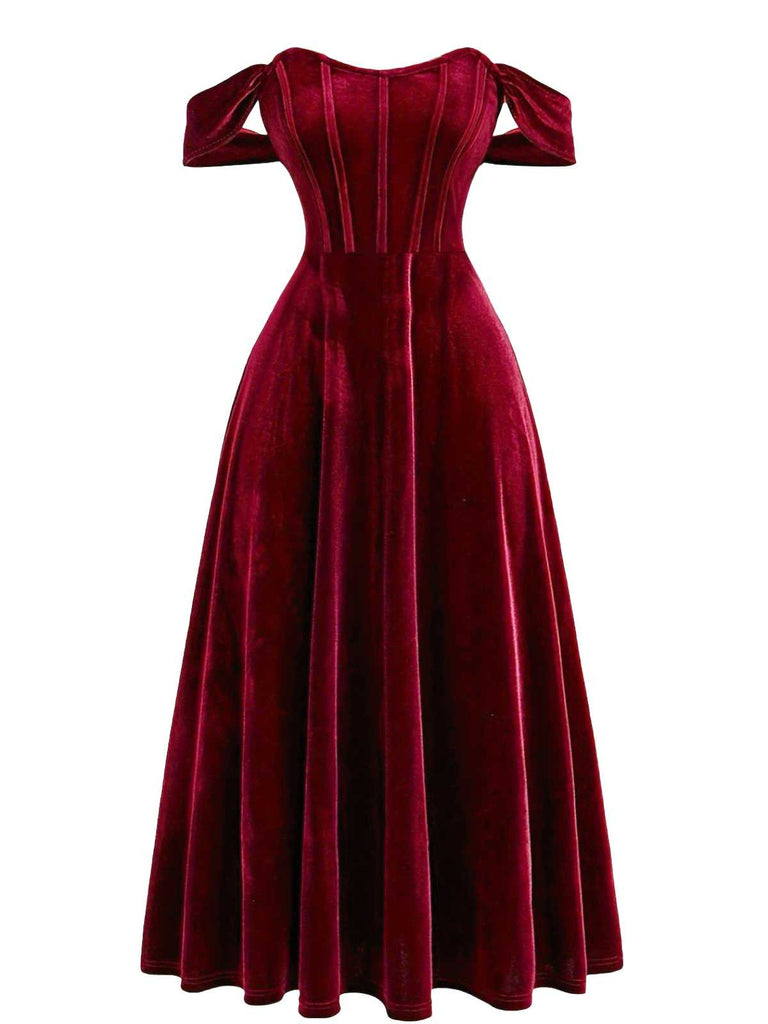 Weinrot 1930er Samt Korsett Formal Kleid