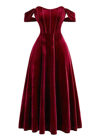 Weinrot 1930er Samt Korsett Formal Kleid
