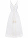 Weiß 1970er V-Ausschnitt Boho Spitze Maxi Kleid