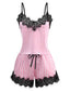 Rosa 1930er Träger Streifen Spitze Pyjama Set