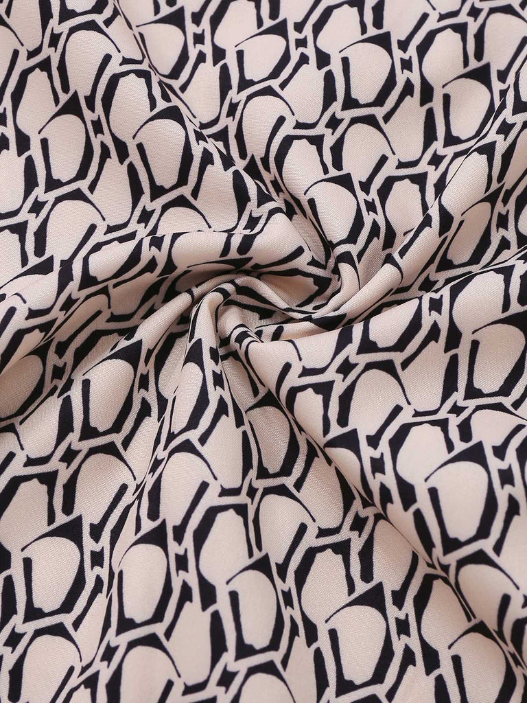 1970er Ärmellos Geometrischer Druck Taille-Bogen Jumpsuit