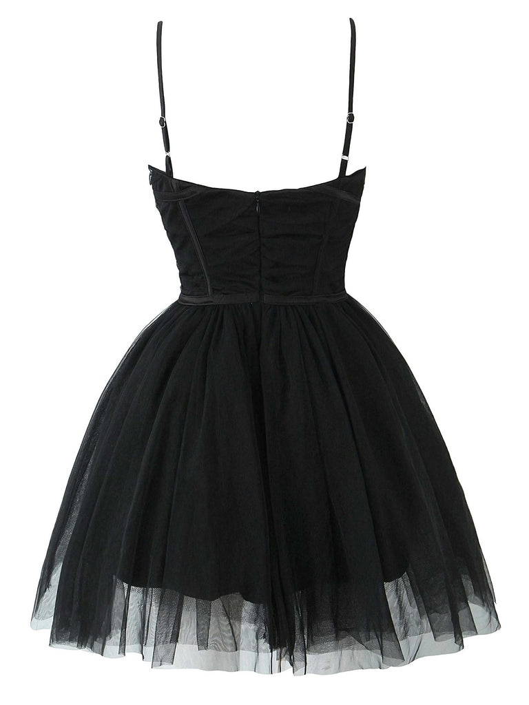 1970er Spaghetti Träger Bogen Tulle Kleid