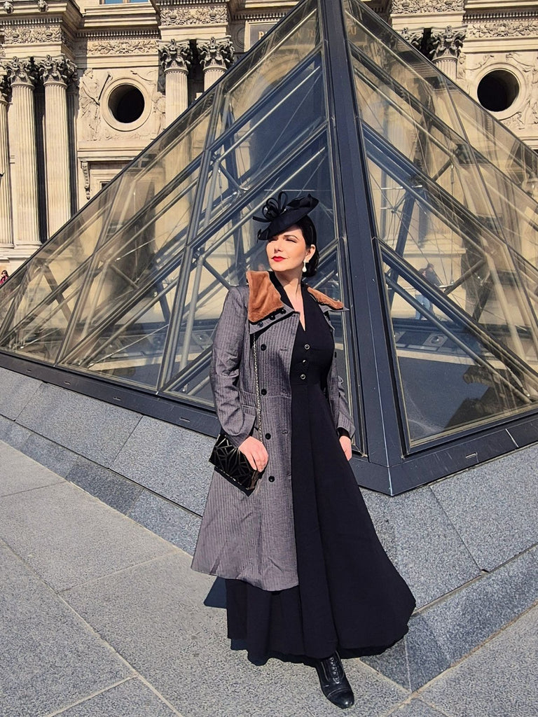 GRAUER 1950ER KUNSTPELZ REVERSKRAGEN MANTEL