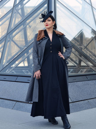 Grau 1950er Kunstpelz Reverskragen Mantel