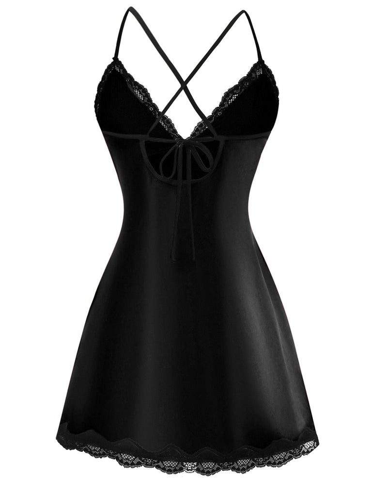 1960er Spaghetti Träger Satin Spitze Nachthemd