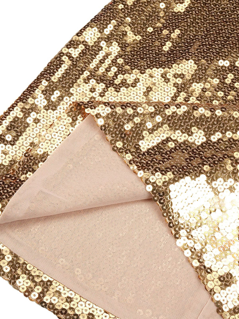 Gold 1970er Solide Pailletten Mini Party Kleid