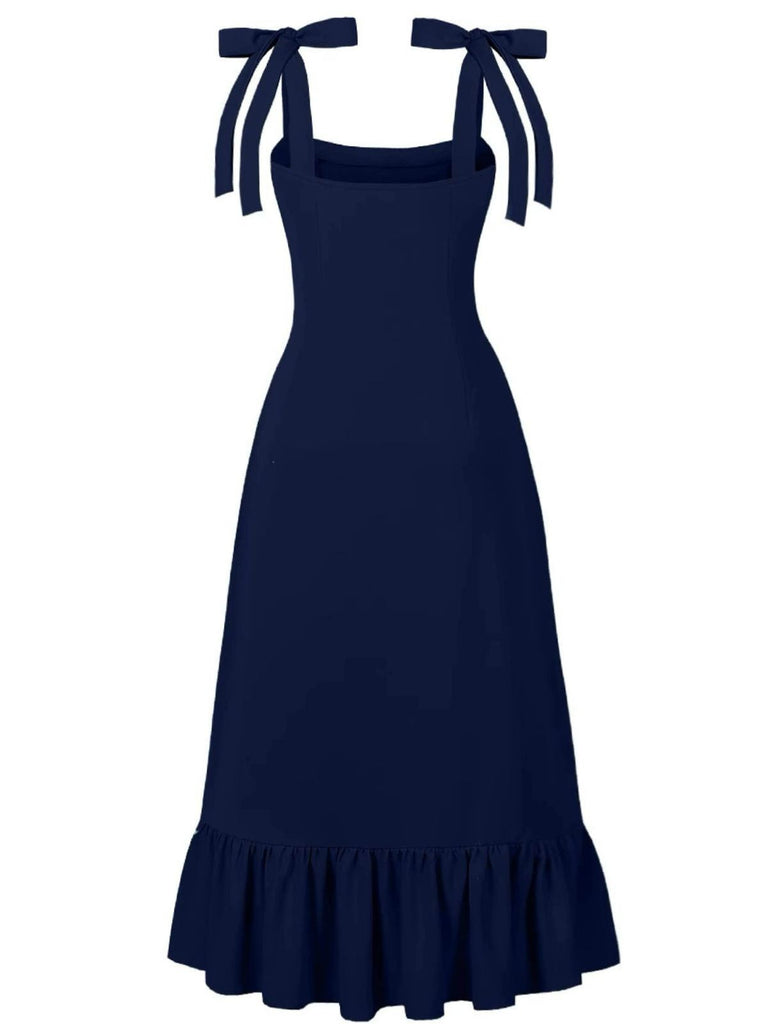 1930er Solide Bogen Schlitz Rüschen Saum Hosenträger Kleid