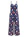 Blau 1930er Weihnachten Elemente Gedruckt Träger Jumpsuit