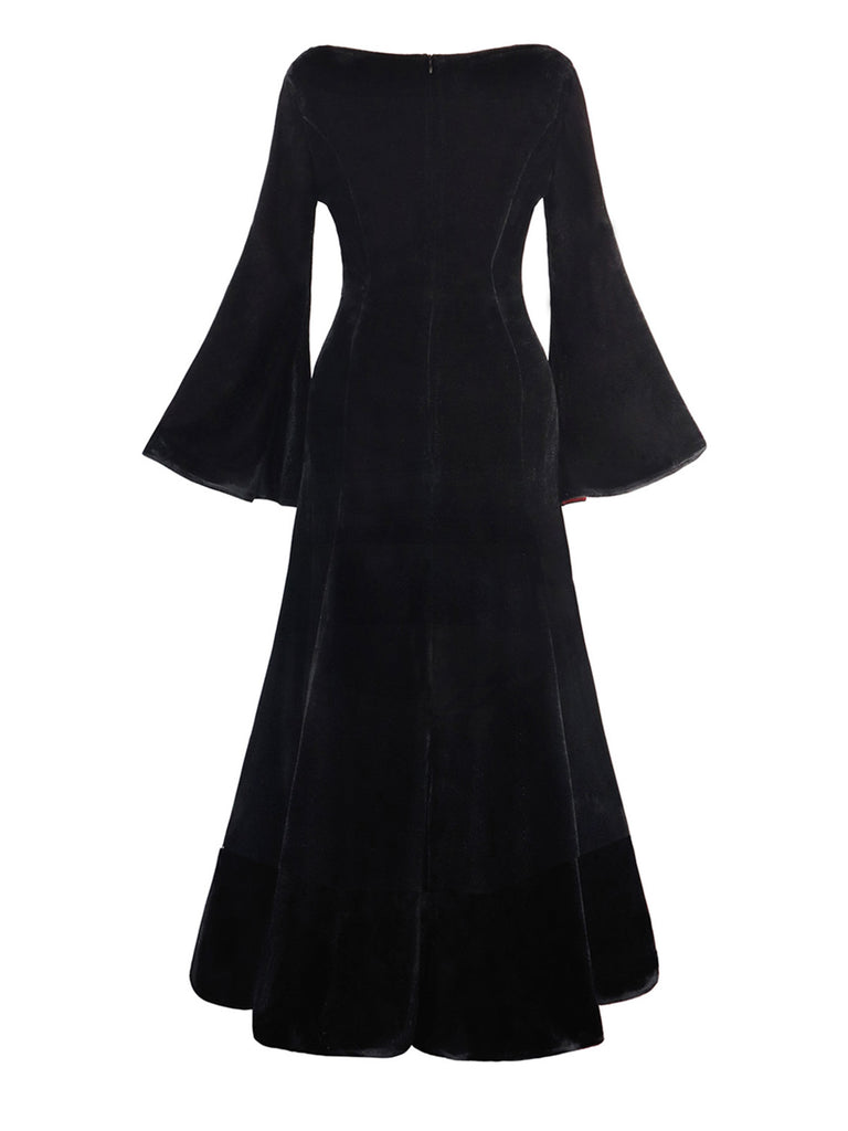 1930er Samt Glockenärmel Mittwoch Addams Stil Kleid