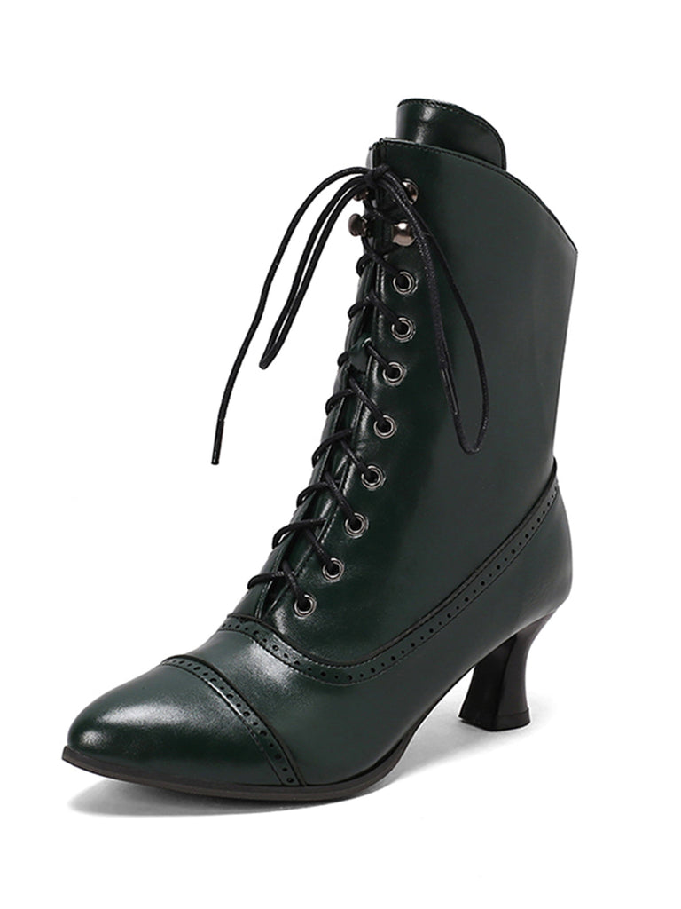 Retro Leder Hohem Absatz Stiefel