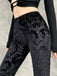 Schwarz 1980er Punk Rebe Drucken Samt Bootcut Hose
