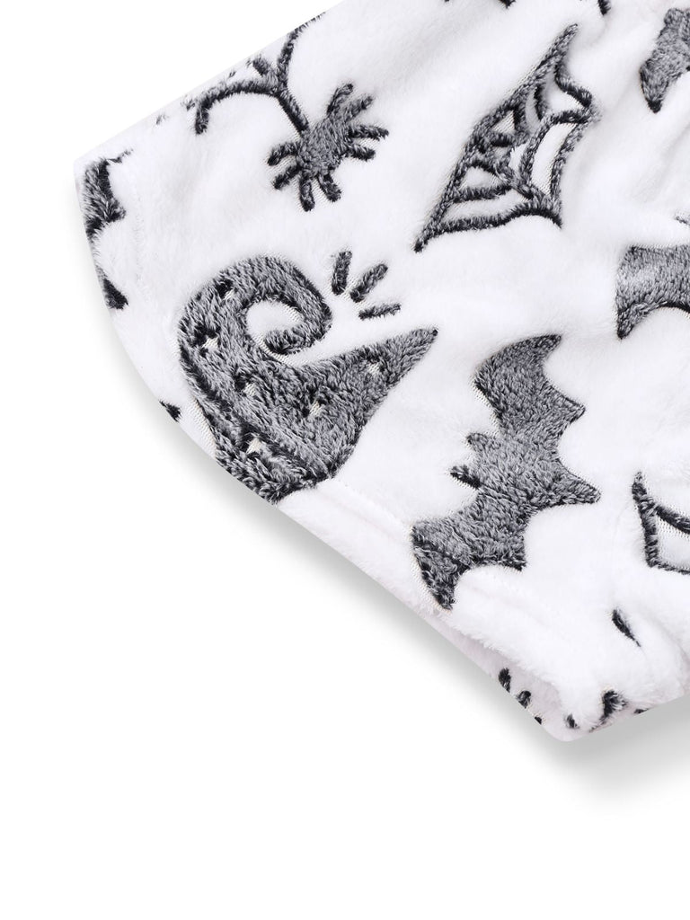 2PCS Weiß 1970er Glühend Halloween Spinne Flanell Pyjama