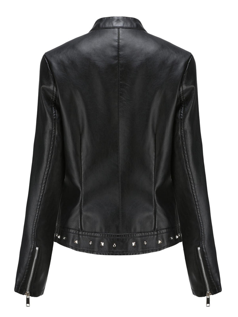 1940er Solide Nietenbesetzter Stehkragen Leder Jacke