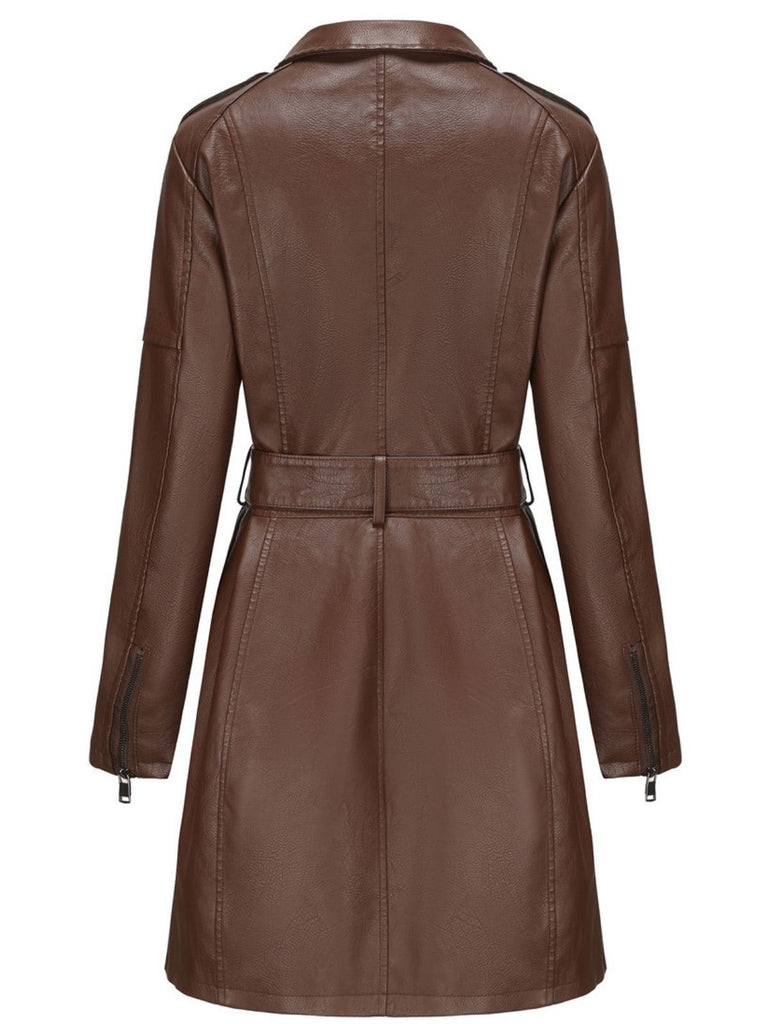 1960er Revers Gürtel Lang Leder Mantel