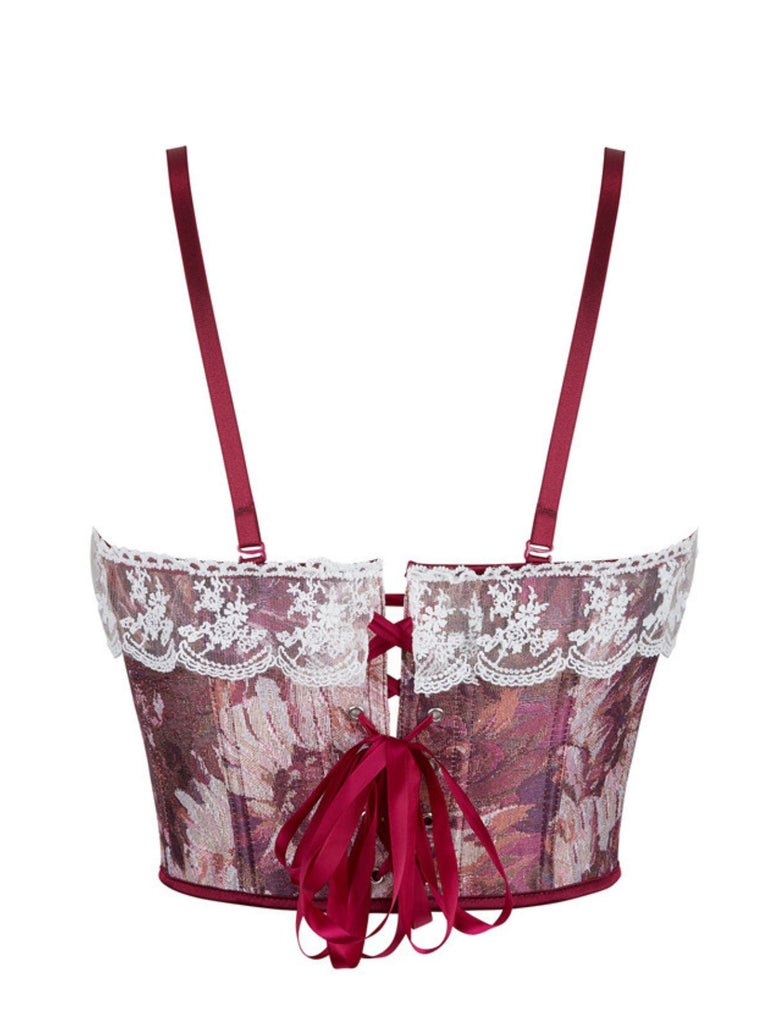 1960er Blumen Spitze Spaghetti Träger Korsett Top